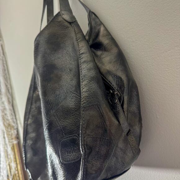 JING PIN PI JU Small Hobo Bag Shimmer Metallic Patent Black Shoulder Purse Y2K - Picture 6 of 9